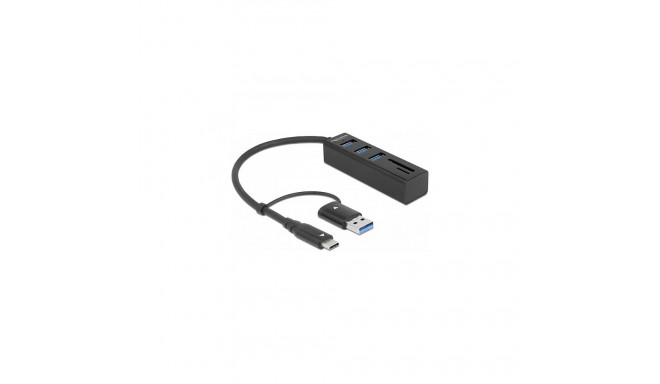DELOCK 3-pordiline USB 3.2 Gen 1 jaotur ja SD ning Micro SD kaardilugeja USB Type-C või USB Type-A l