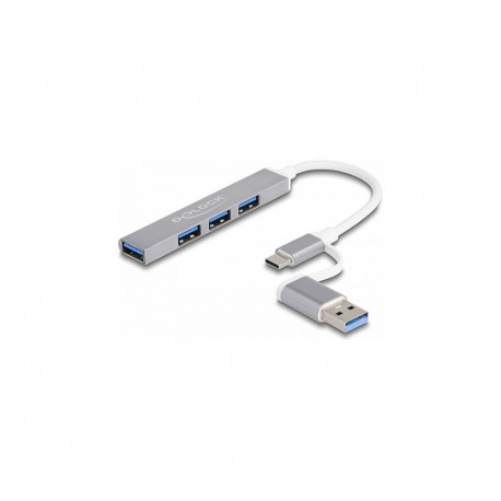 Delock 4-pordiline õhuke USB-jaotur USB Type-C või USB Typ-A ühendusega, 3 x USB 2.0 Typ-A + 1 x USB