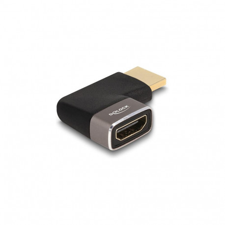 "DELOCK HDMI Adapter Stecker zu Buchse 90 links gewinkelt 8K 60 Hz grau Metall"