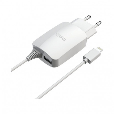 "2GO Ladegerät 12W Lightning + 1x USB, Kabel 1,4m, weiß"