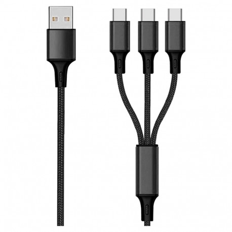 "2GO 3in1 USB Ladekabel USB Type-C Nylon 1,5m schwarz"
