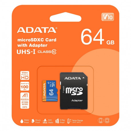 Adata 64GB microSDXC mälukaart (UHS-I Class 10) adapteriga, retail