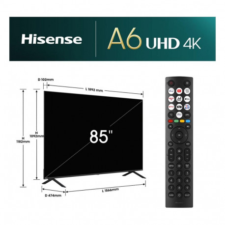 "215,0cm/85"" (3840x2160) Hisense 85E6NT 16:9 DLED 60Hz HDMI USB WLAN Bluetooth HDR10+ Speaker Black