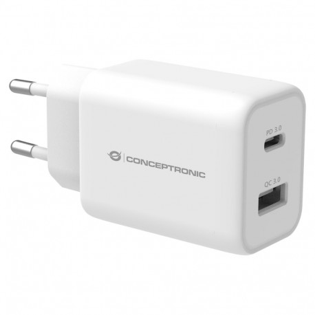 Conceptronic 2-pordiline USB-C/-A 33W PD 3.0/PPS valge laadija