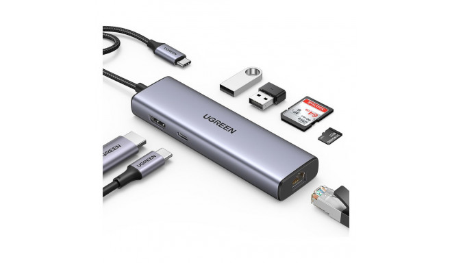 UGREEN USB-C 2*USB3.0+HDMI+RJ 45+SD&TF +PD jaotur