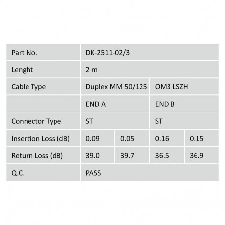 "DIGITUS LWL Patchkabel ST -> ST 2.00m Multimode Duplex OM3"