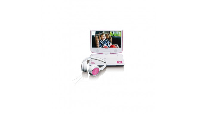 "LENCO DVP-910 9"" DVD-Player + USB & KfZ-Halterung. pink/wei"