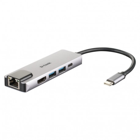 D-Link DUB-M520 5-pordiline USB-C jaotur 2xUSB3.2 Gigabit Lan RJ45 HDMI 4K passiivne hõbedane must