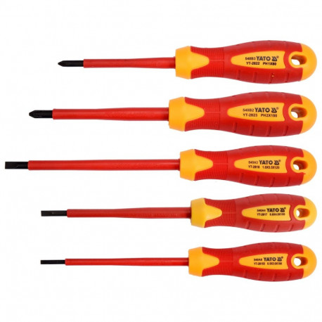 Yato YT-2827 isoleeritud kruvikeerajate komplekt, 5 tk, VDE 1000V, PH1x80mm, PH2x100mm, lamedad 5.5x