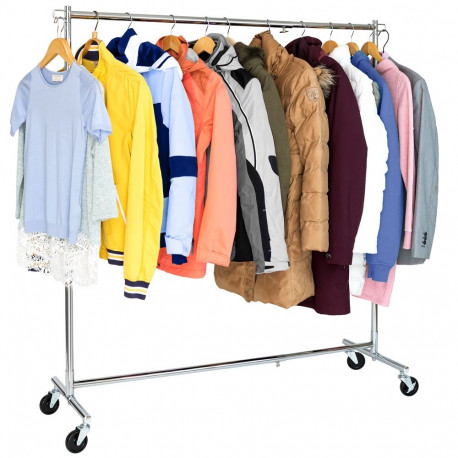 Tatkraft Urban Adjustable Heavy-Duty Clothes Rail with Industrial Grade Locking Wheels, Extendable f