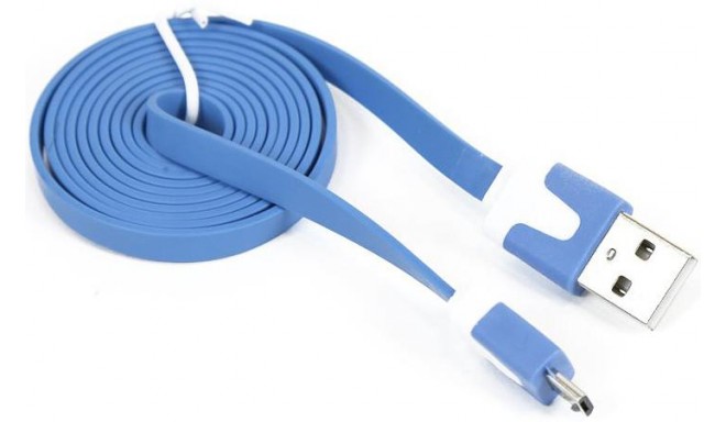 Omega кабель microUSB 1м плоский, синий (41857)