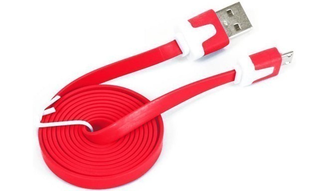 Omega кабель microUSB 1м плоский, красный (41860)