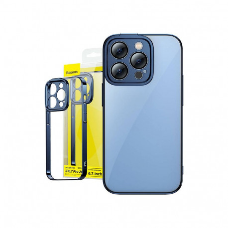 Baseus Glitter Transparent Case and Tempered Glass set for iPhone 14 Pro Max (blue)