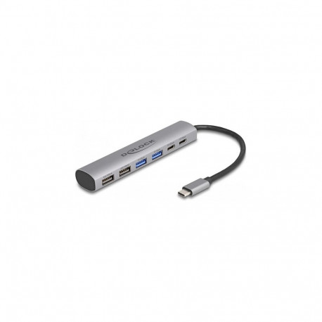 "DELOCK 6 Port USB Hub mit 4 x USB Typ-A Buchse und 2 x USB Type-C Buchse"