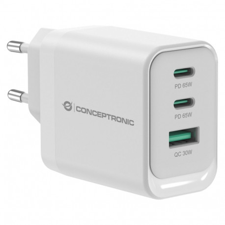 "CONCEPTRONIC Ladegerät 3Port GaN 2xUSB-C/1xA 65WPD3.0/PPS ws"