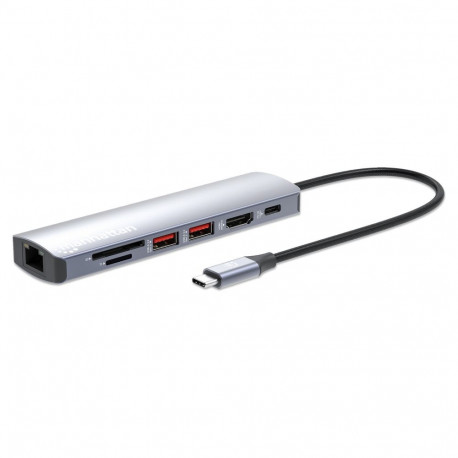 Manhattan 7-in-1 4K USB-C dokkimisjaam 1xHDMI 2xUSB 10Gb/s