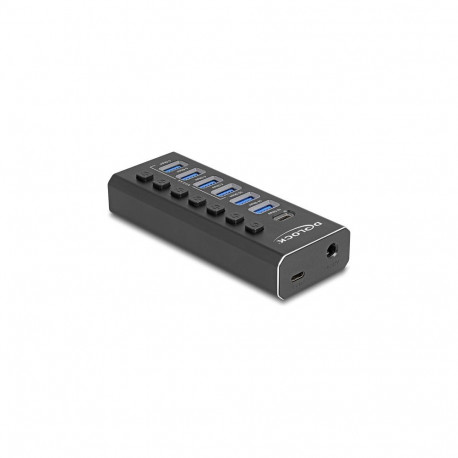 7-pordiline USB-jaotur 3 × 10 Gbps pordi ja 4 × 5 Gbps kiirlaadimispordiga, lüliti ja valgustusega
