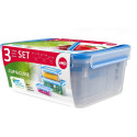 Emsa CLIP & CLOSE food storage container set, 3-piece (transparent/blue, rectangular, 3 containers +
