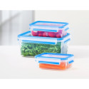 Emsa CLIP & CLOSE food storage container set, 3-piece (transparent/blue, rectangular, 3 containers +
