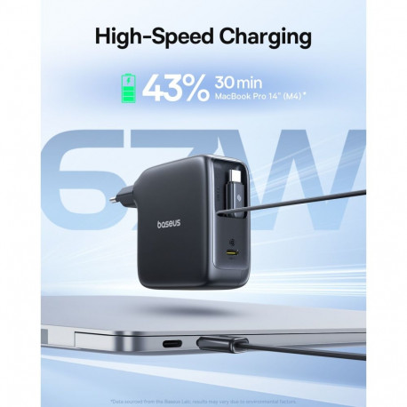 Wall Charger Baseus EnerCore CJ21, 67W, 3.35A, 1 x USB-C, with USB-C Cable, Black E0120G00