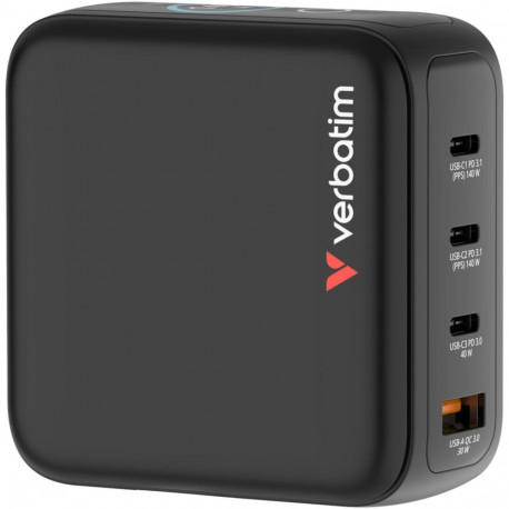 Verbatim Mini GaN laadija 140W ekraaniga 3xUSB-C +1xA 30240