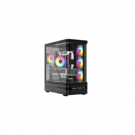 The Modecom Volcano AQ200 ARGB MIDI Black is a modern, panoramic-style PC case desi