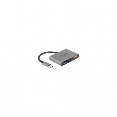 DELOCK USB-C mälukaardilugeja SD ja Micro SD mälukaartidele + USB 10 Gbps Type-A port ja USB Type-C 