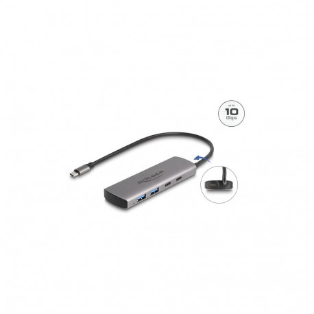 "DELOCK USB 10 Gbps 2 Port USB Typ-A + 2 Port USB Type-C Hub mit USB Type-C Anschluss und zustzliche