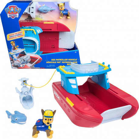 Paw Patrol päästepaat Sea Patroller koos Chase-figuuriga ja hai