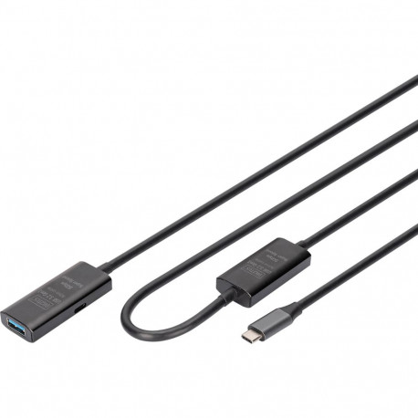 Aktives USB 3.2 Gen 1 Verlängerungskabel, USB-C Stecker > USB-A Buchse (schwarz, 10 Meter, Repeat