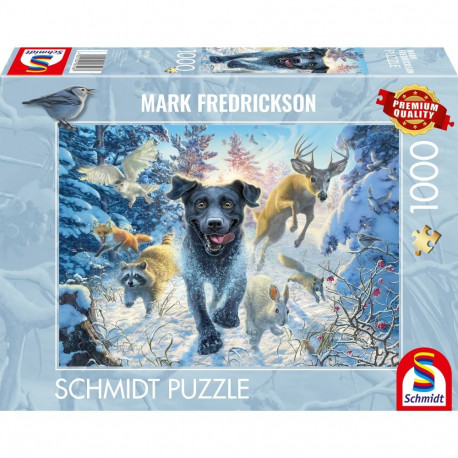 Mark Fredrickson: Hundeliebe - schwarzer Labrador im Schnee (1000 Teile)