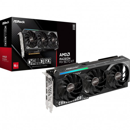 ASRock Radeon RX 9070 XT Challenger 16GB, graphics card black/grey, RDNA4, GDDR6, 3x DisplayPort, 1x