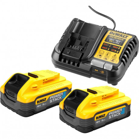 DEWALT Powerstack Battery Starter Kit DCB1104H2, incl. 2x 18V batteries, yellow/black set, 18V 5Ah, 