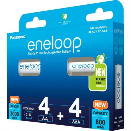 Panasonic battery eneloop 4+4 combination 1.2V, 4x Micro AAA + 4x Mignon AA 8 pieces