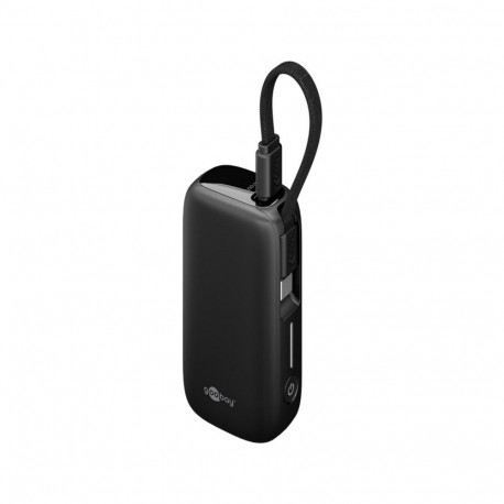Powerbank 5.000 mAh, integriertes USB-C Kabel 13cm, 20 Watt (schwarz, 5 Ah, 1x USB-A, 1x USB-C, PD, 