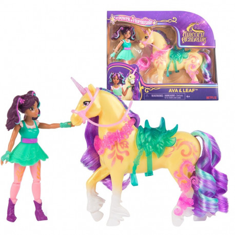 Unicorn Academy - Ava und Einhorn Leaf (mit echter Mähne und Schweif sowie Bürste)