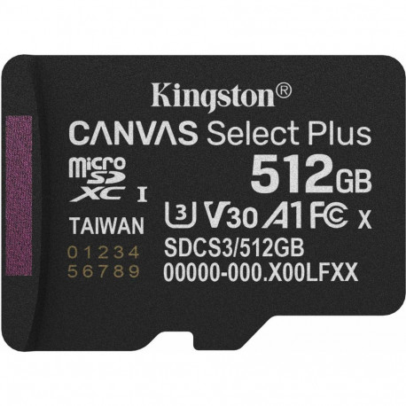 Kingston Canvas Select Plus 512 GB MicroSDXC memory card, black, UHS-I U3, Class 10, V30