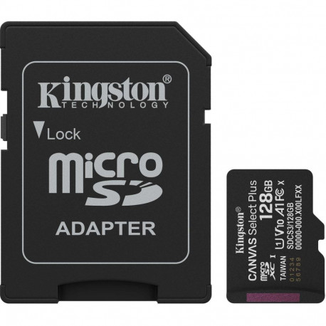 Kingston Canvas Select Plus 128 GB MicroSDXC memory card, black, UHS-I U1, Class 10, V10