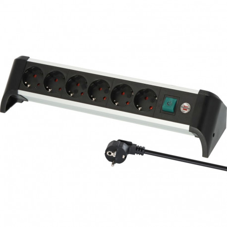 Alu-Office-Line Steckdosenleiste 6-fach, für den Schreibtisch (schwarz/aluminium, 3 Meter Kabel, mit