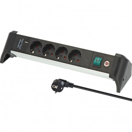 Alu-Office-Line 4-kohaline pistikupesa kirjutuslauale, 2x USB, USB-A, USB-C PD, 1,8m kaabel, turvalü