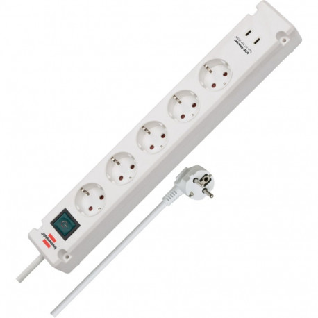 Bremounta Steckdosenleiste 5-fach, 2x USB-C (weiß, 3 Meter Kabel, 2x USB, mit Sicherheitsschalter)