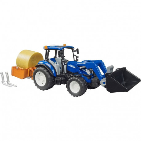 BRUDER traktor 02187 New Holland T5.120 esilaaduri, laadimiskasti, kahvlite ja ümarpallidega