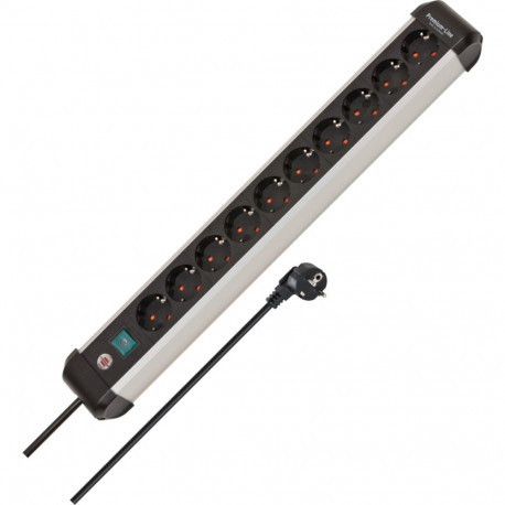 Premium-Alu-Line Steckdosenleiste 10-fach (schwarz/aluminium, 3 Meter Kabel, mit Sicherheitsschalter
