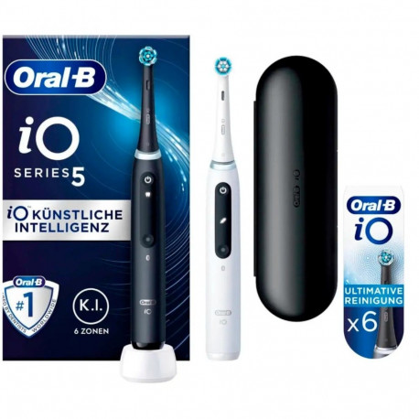 Oral-B elektriline hambahari iO Series 5 Duo sisaldab 2 käepidet, mattmust ja erkvalge