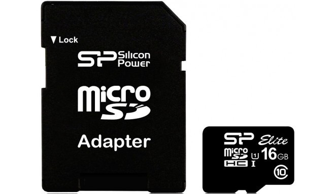Silicon Power atmiņas karte microSDHC 16GB Elite + adapteris