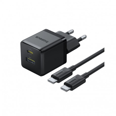 Seina kiirlaadija Palm 30W USB + USB-C QC3.0 PD3.0 koos USB-C kaabliga 1m, must