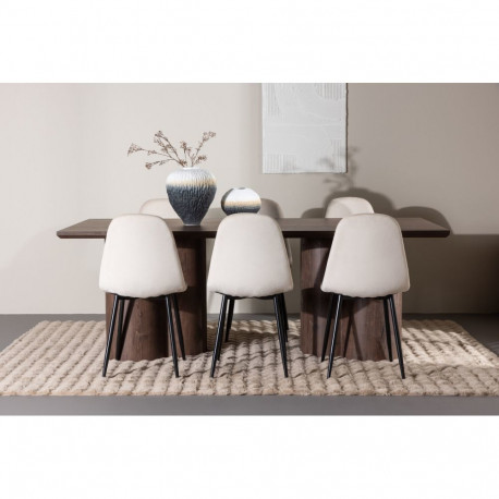 Söögilaua komplekt OLIVIA laud koos POLAR toolidega 100x210 cm, beež/must