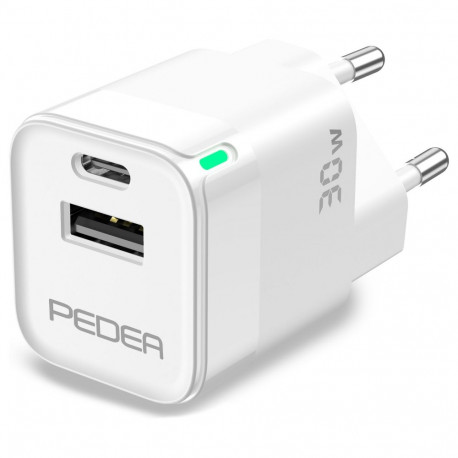 "PEDEA 30W USB-C (PD) Schnellladegerät - 2-Ports Mehrfach Handy-Ladegerät mit USB-C und USB-A, weiß"