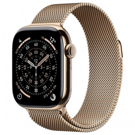 "Apple Watch S11 Titan Gold Cellular 42mm (Milanaise Armband gold)"