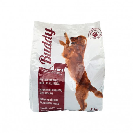 Kuivtoit täiskasvanud koertele BUDDY, veiselihaga, 3 kg